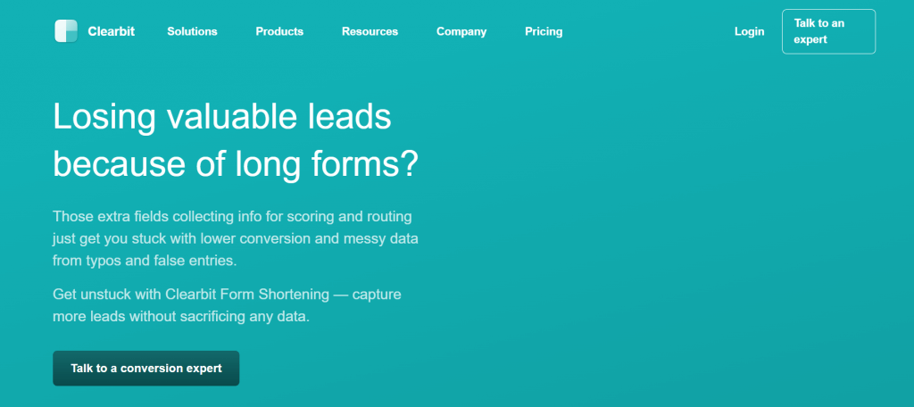 Clearbit Forms(Web): Best online form builder for gathering leads
