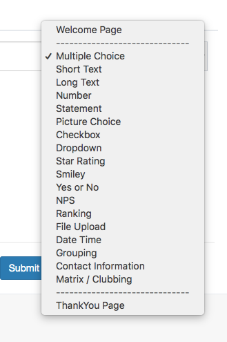 An image showing different question types available in Fynzo Survey