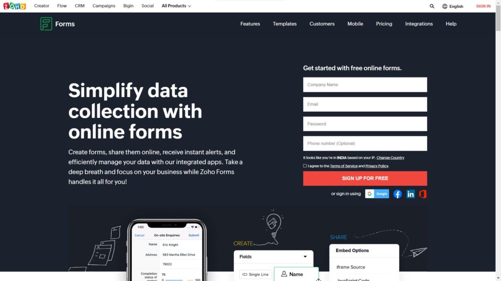 Typeform free alternatives - Zoho forms